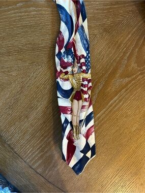 Novelty Patriotic Girl Motif Silk Tie - Red, White & Blue America independence
